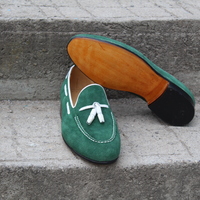 Crafted Leather Green Suede Leather Tassel Loafers Dress Shoes - Thumbnail 6