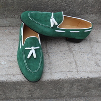 Crafted Leather Green Suede Leather Tassel Loafers Dress Shoes - Thumbnail 8