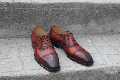 Crafted Leather Seamless Side Elastic Brown Leather Oxford Lace up Dress Shoes