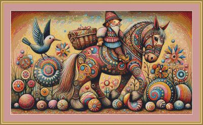 Gnome On A Horse Cross Stitch Pattern