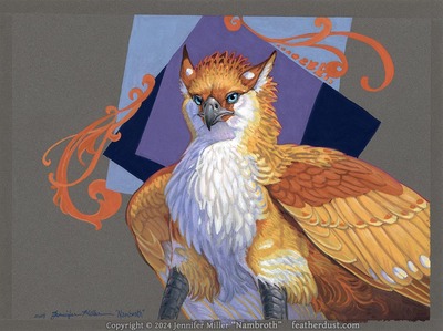 Regal Golden Gryphon - Gouache Painting