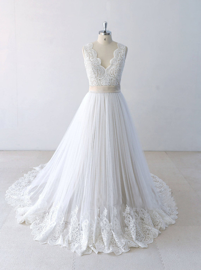 Boho wedding dresses, beach wedding dresses, simple wedding gowns, modest wedding dresses,1048