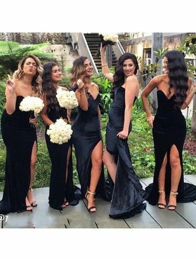 2024 Black Bridesmaid Dress, Satin Sweetheart Long Bridesmaid Dress,1774