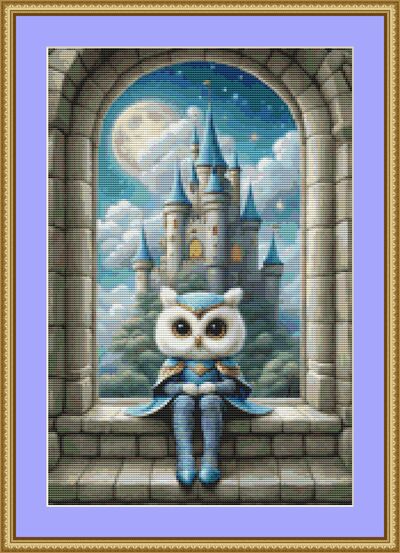 Castle Window Owl Cross Stitch Pattern