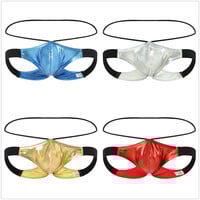 Sexy Gay Mens Underwear 2PK 5PK Faux Leather Cut-out Double Thong Underpants MJ2315 - Thumbnail 1