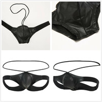 Sexy Gay Mens Underwear 2PK 5PK Faux Leather Cut-out Double Thong Underpants MJ2315 - Thumbnail 2