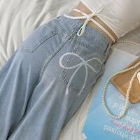 Y2K Bow Jeans Baggy Denim Pants - Thumbnail 1
