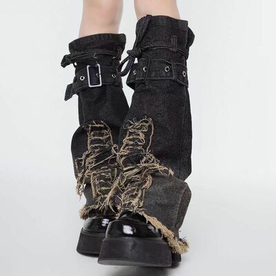 Denim Cross Pattern Leg Warmer
