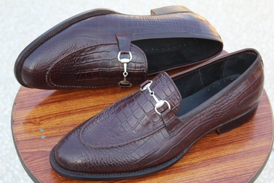 Handmade Dark Brown Moccasin Crocodile / Alligator Horsebit Loafer Shoes