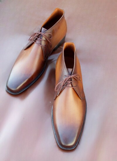 Handmade Custom Made Dress Shoes Brown Calfskin Leather Chukka Boots