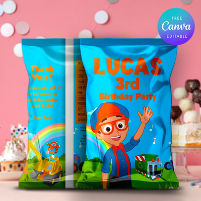 Blippi Chip Bag Template, Blippi Birthday Chip Bag Editable and Printable Digital Download