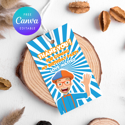 Editable Blippi Birthday Favor Tag printable Instant download