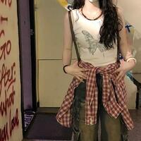 butterfly Print Vest Tank Top - Thumbnail 1