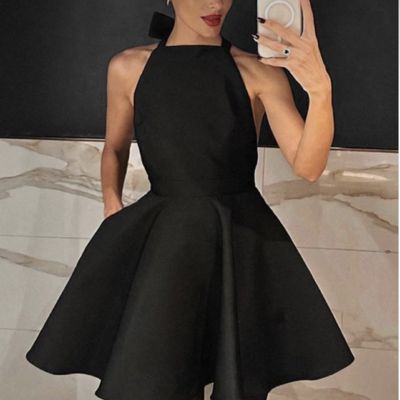 Black prom dresses high neck short length - Thumbnail 2