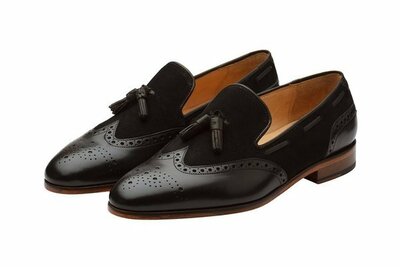 Wing Tip Brogue Toe Genuine Leather Black Color Tassel Loafer Slip Ons Men Shoes