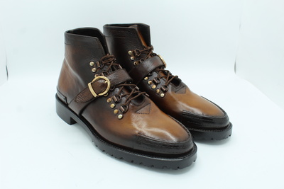 Crafted Leather Jo Ghost Men Dress Shoes Brown Leather Buckle Strap Lace up Boot