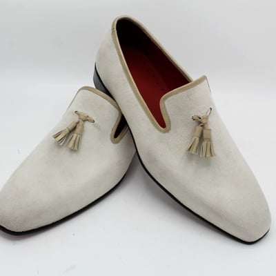 crafted leather classic men white suede leather tassel loafers dress shoes - Thumbnail 2