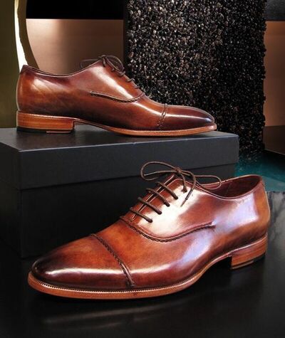 Paul Parkman Men's Captoe Oxfords Brown Hand Painted Shoes
