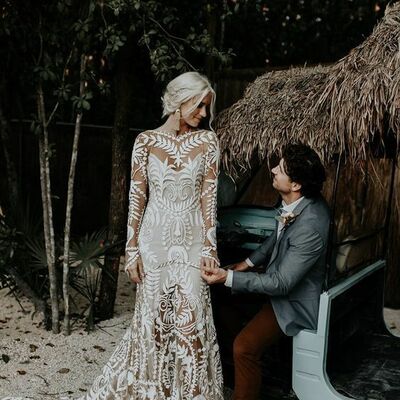 Mermaid long sleeves boho lace wedding gown,574 - Thumbnail 1