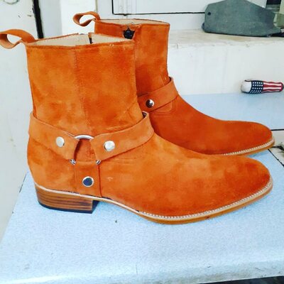 Crafted Leather Handmade Tan Color Suede Fashion Jodhpur Ankle Style Boot