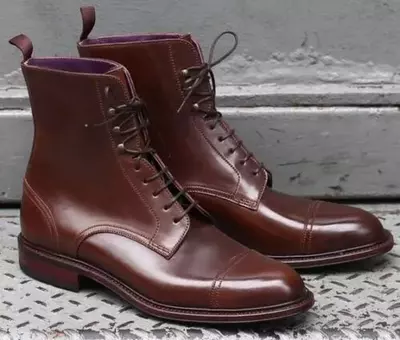 Handmade Men Brown color Leather Ankle boots, New Men leather lace up boots