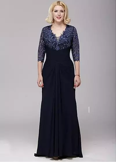 Sheath V-neck A-line Lace and Chiffon Mother of the Bride/ Groom Dress 3/4 Sleeve Floor Length Mother's Dresses
