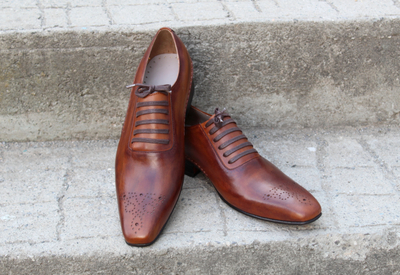Unique and Classic Brown Men Leather Oxford Lace up Dress Wedding Shoes Made by Crafted Leather
