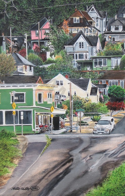 "A View Of Astoria, Oregon From The Trolley Tracks" Artwork By N.E.Thompson, Art Print