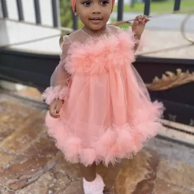 Girl's Pageant Dresses Long Illusion Sleeves Ball gown Cupcake Toddler Little Flower Girls for weddings Sheer Neckline Handmade Flowers