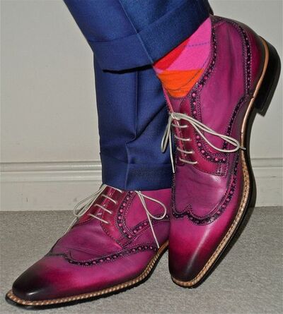 Handmade Newly Edition Purple Leather Wingtip Style Men's Formal Shoes