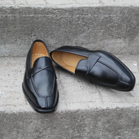 Crafted Leather Classic Men Black Moccasin Loafers Dress Shoes - Thumbnail 1