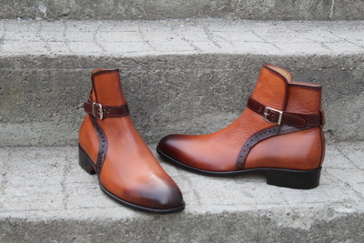 Crafted Leather Bespoke Dress Shoes Brown Leather Jodhpur Strap Boot