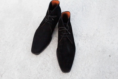 Crafted Leather Classic Black Suede Leather Chukka Lace up Boot