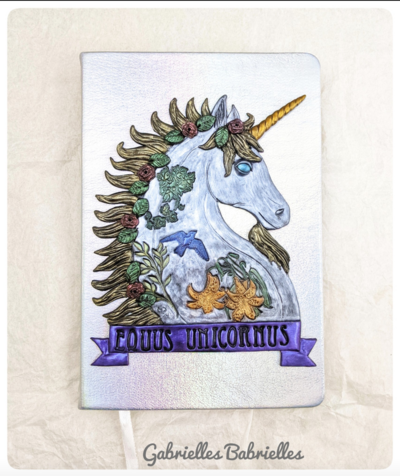 Eqqus Unicornus, Unicorn Journal notebook polymer clay cover