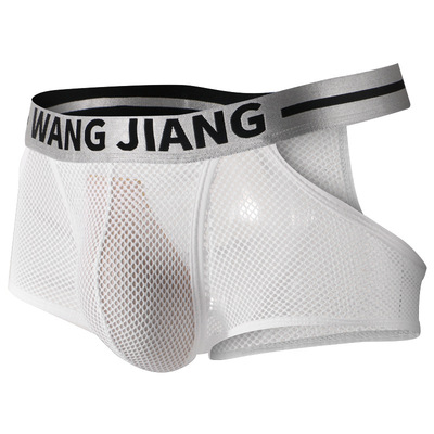 3PK Wangjiang Men's sexy underwear mesh holes pouch separator cut-out boxer briefs underpants White 5022PJ