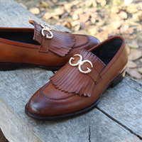 Crafted Leather Classic Brown Leather Fringes Moccasin Loafers Dress Shoes - Thumbnail 1