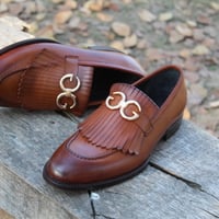 Crafted Leather Classic Brown Leather Fringes Moccasin Loafers Dress Shoes - Thumbnail 3