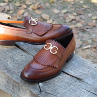 Crafted Leather Classic Brown Leather Fringes Moccasin Loafers Dress Shoes - Thumbnail 4