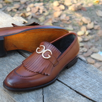 Crafted Leather Classic Brown Leather Fringes Moccasin Loafers Dress Shoes - Thumbnail 5