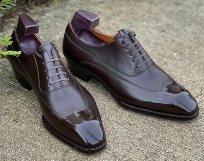 Handmade Leather Men's Dress Shoes Dark Brown Leather Lace Up Formal Oxfords for Men.