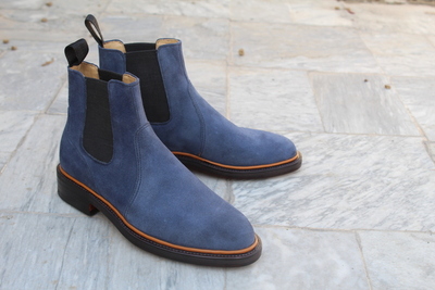 Blue Suede Leather Chelsea Dress Boot For Men