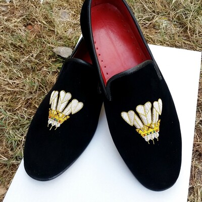 Crafted leather classic black velvet moccasin loafers dress shoes - Thumbnail 4