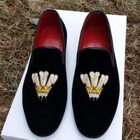 Crafted Leather Classic Black Velvet Moccasin Loafers Dress Shoes - Thumbnail 2