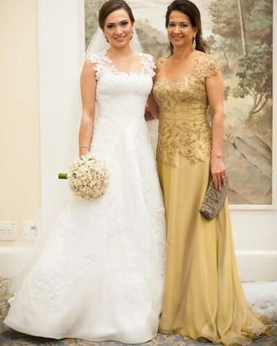 Yellow Lace Appliques Mother Dresses Simple Wedding Guest Mother Of the Bride /Groom Formal Dress