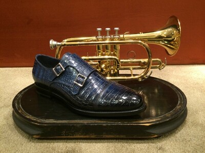 Blue Alligator Texture Handmade Monk Design Specially Customized Shoes For Men's