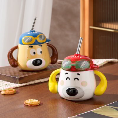 Funny Dog Ceramic Cup With Lid