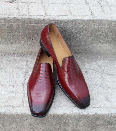 Crafted Leather Classic Brown Crocodile/Alligator Loafers Dress Shoes