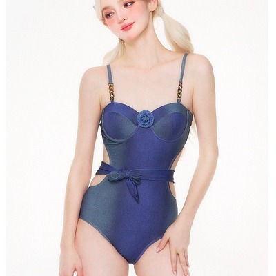 Flroal Blue Cut-out Swimsuit