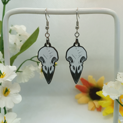 Raven Skull Acrylic Earrings