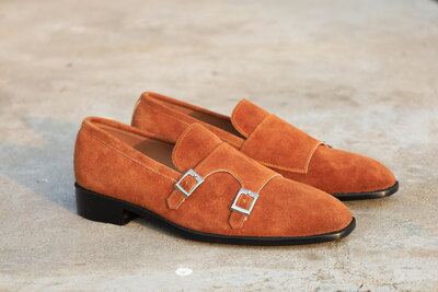 Crafted Leather Classic Suede Leather Double Monk Strap Loafers Dress Shoes